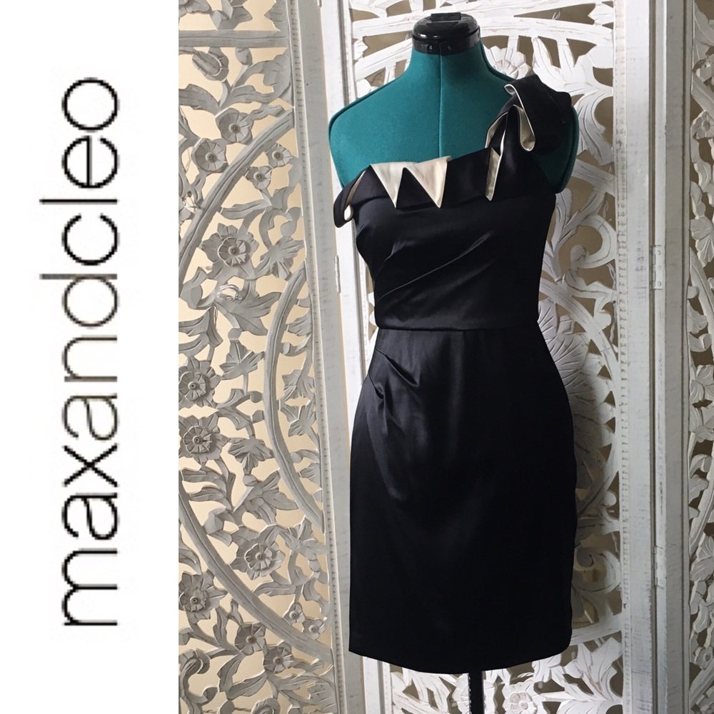 MAX & CLEO Black Satin One Shoulder Cocktail Dress